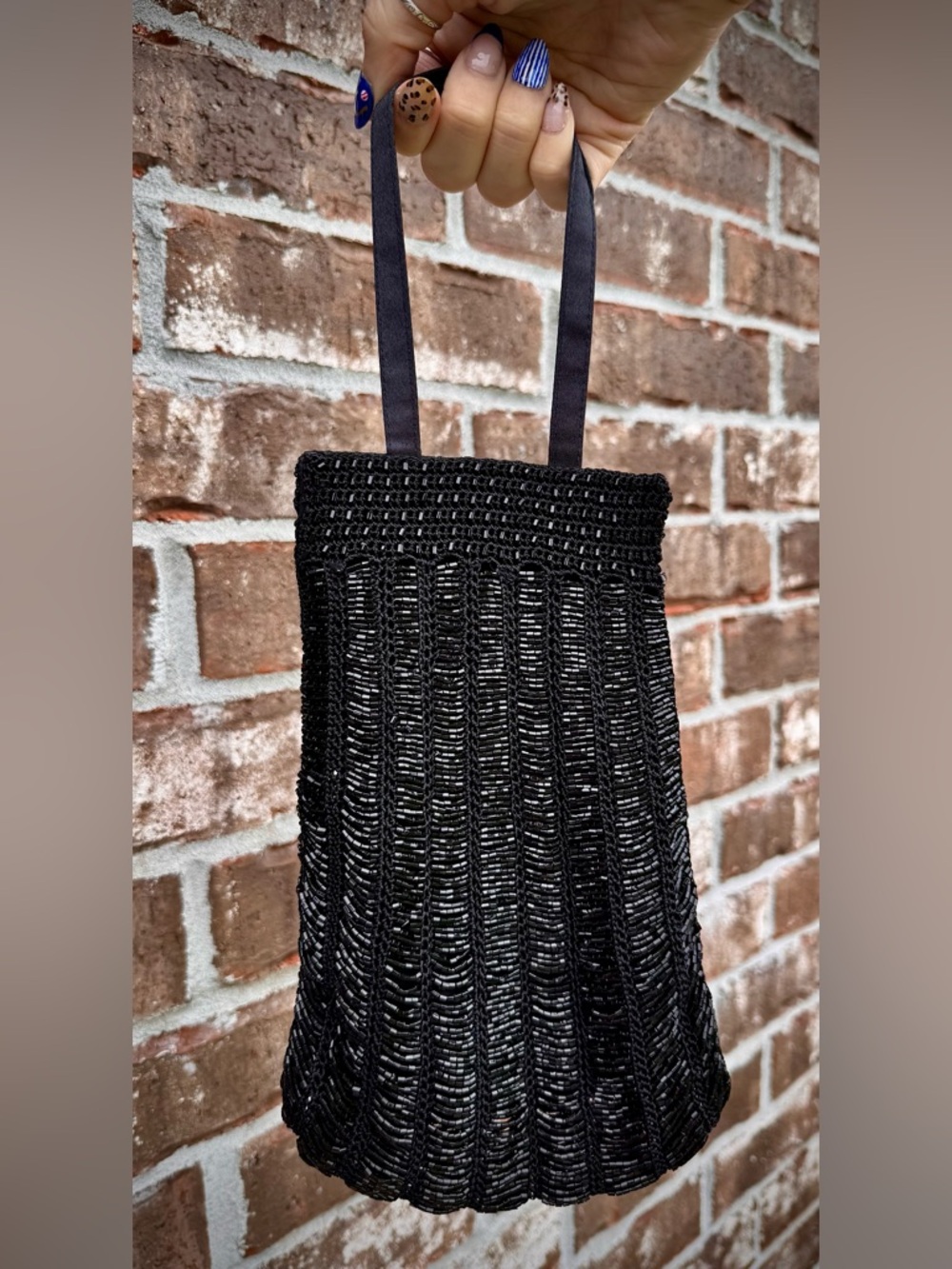 Vintage Black Beaded Pouch Small Bag Purse Old Navy